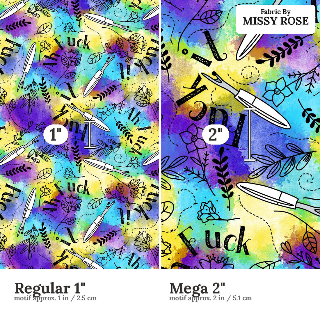 Profanity Fabric 422 Regular 1 inch vs Mega 2 inch print scale side by side | Fabric by Missy Rose