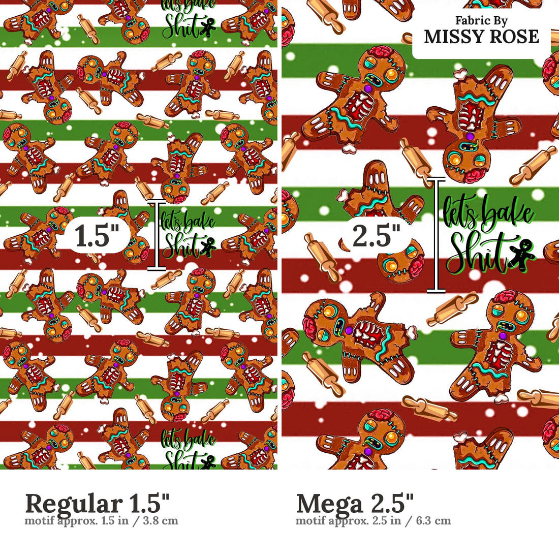Profanity Fabric 423 Regular 1.5 inch vs Mega 2.5 inch print scale side by side | Fabric by Missy Rose