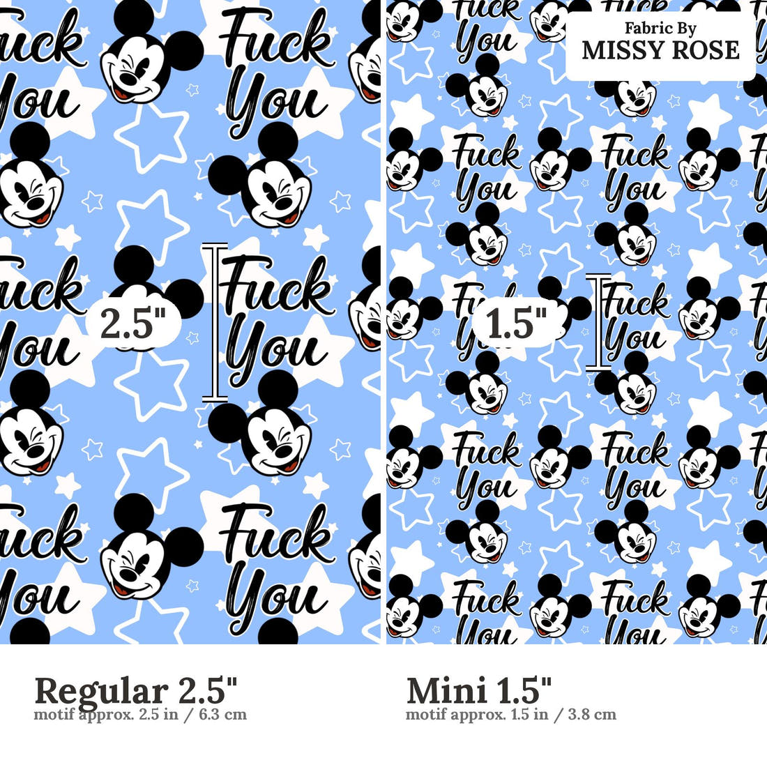 Profanity Fabric 426 Regular 2.5 inch vs Mini 1.5 inch print scale side by side | Fabric by Missy Rose