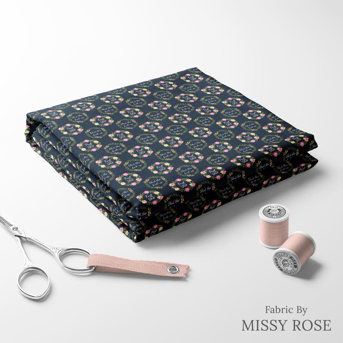 Profanity Fabric 427 folded fabric stack with matching thread - pre-order fabric Australia | Fabric by Missy Rose