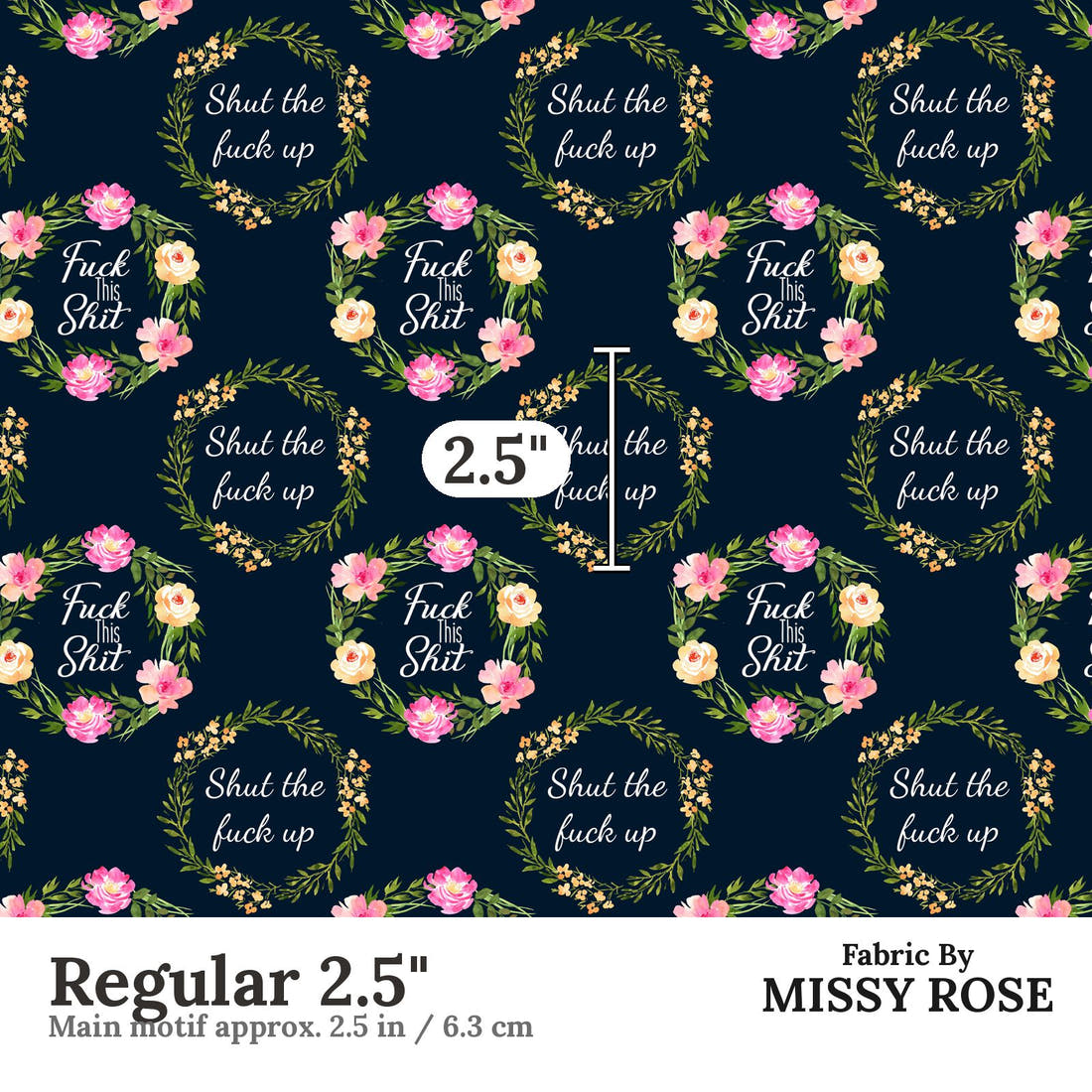 Profanity Fabric 427 Regular 2.5 inch print scale guide | Fabric by Missy Rose