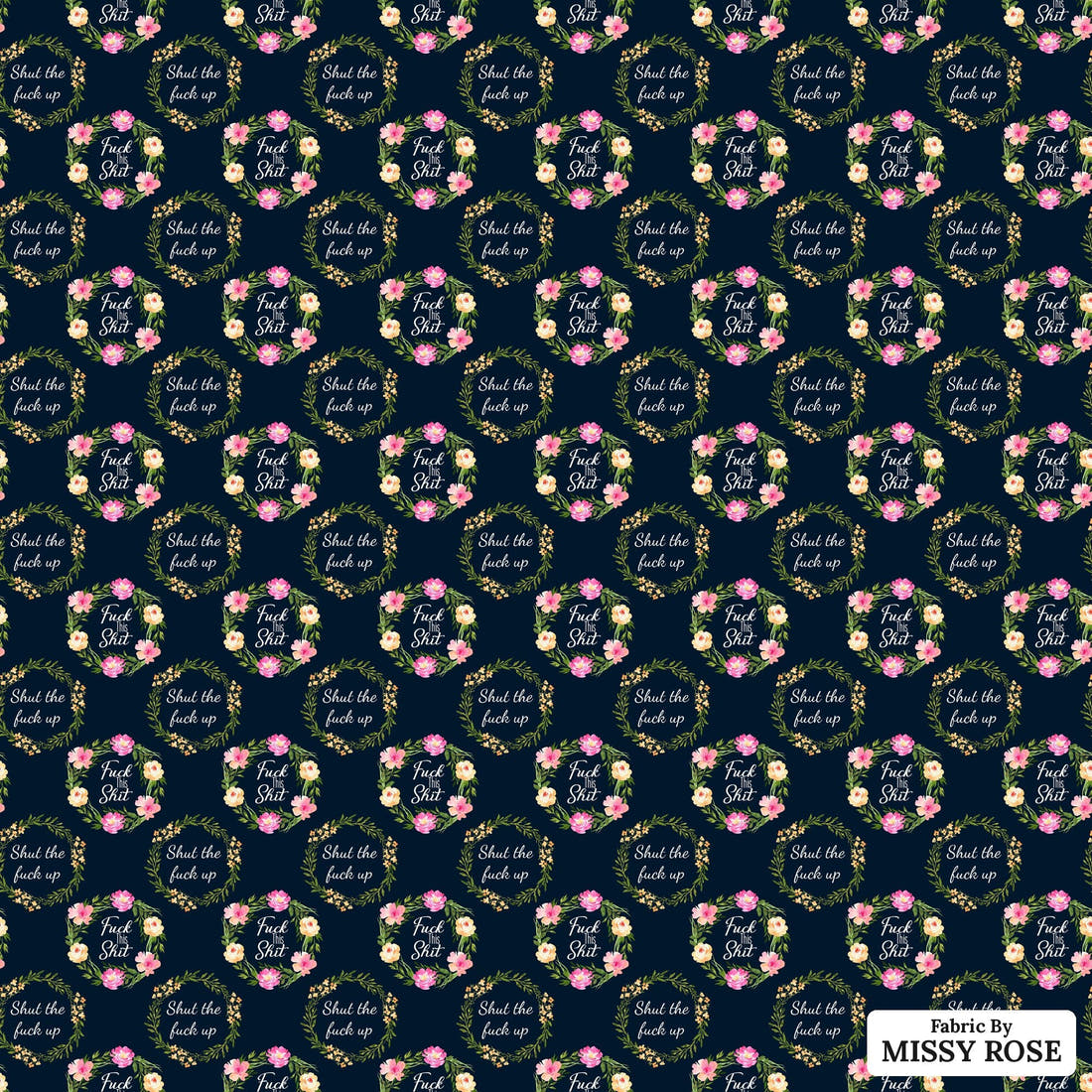 Profanity Fabric 427 - flat view of the print, zoom in for detail | Fabric by Missy Rose