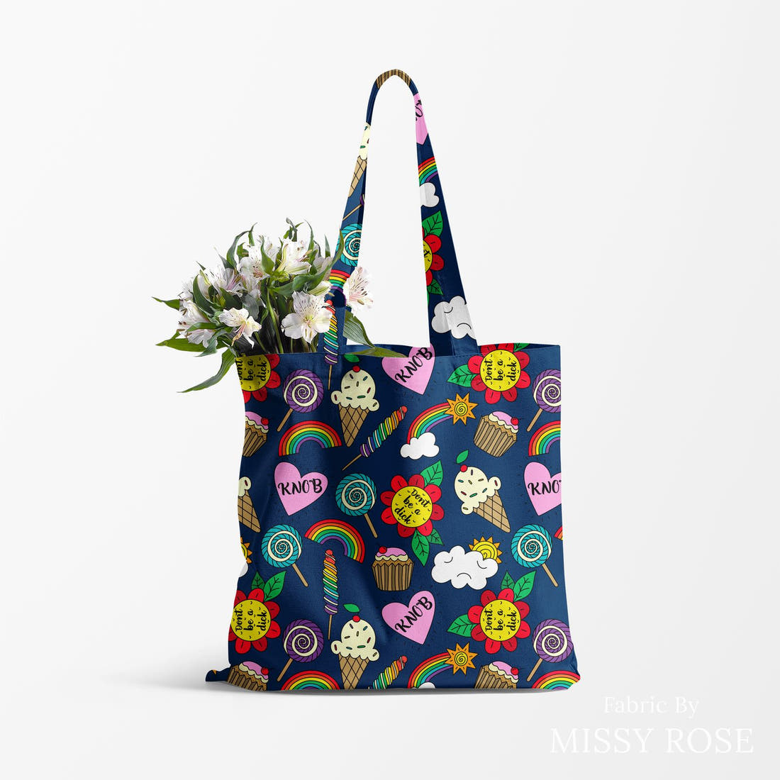 Profanity Fabric 428 made up as a tote bag - see how the print looks made up | Fabric by Missy Rose