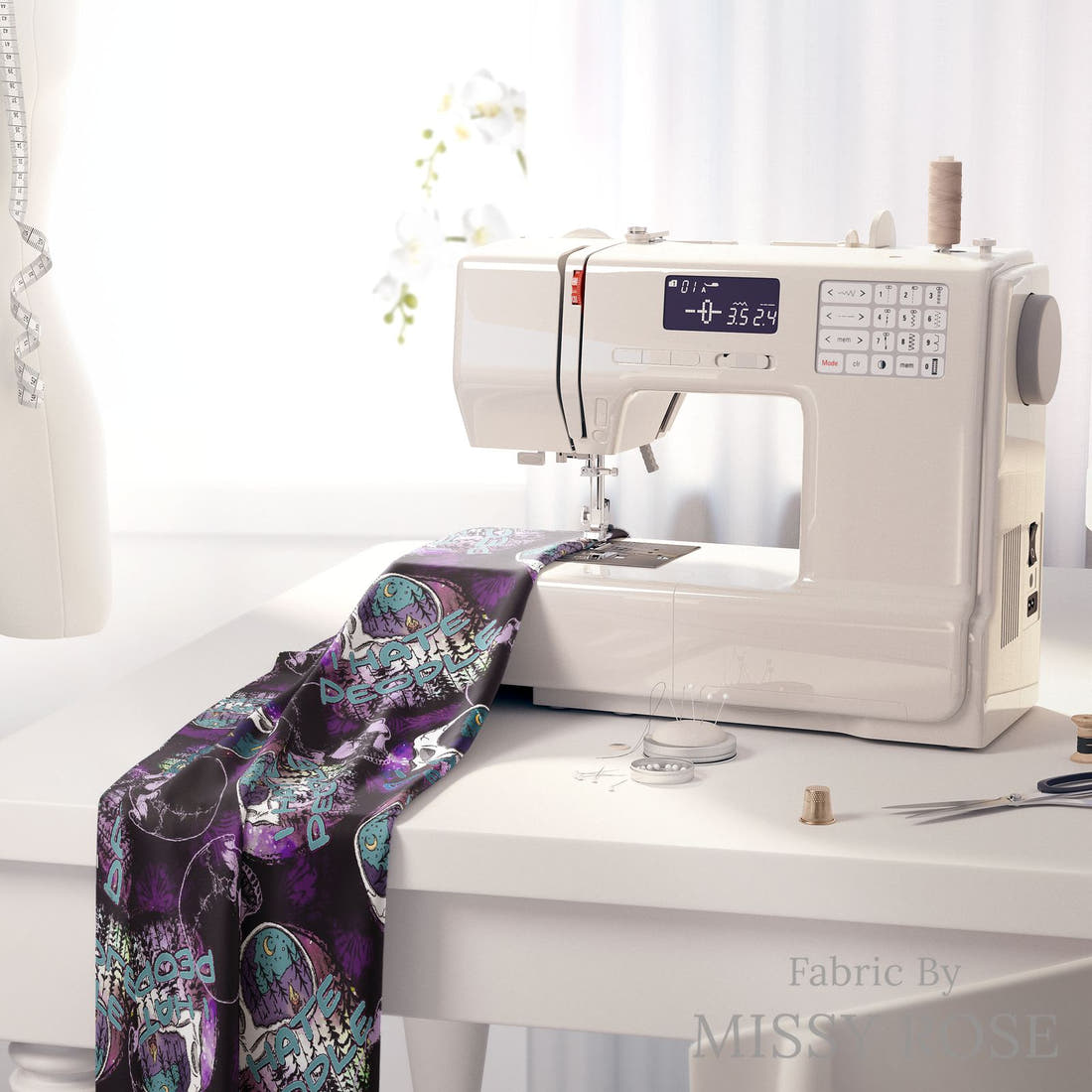 Profanity Fabric 429 on a sewing machine - premium fabric for sewing projects | Fabric by Missy Rose