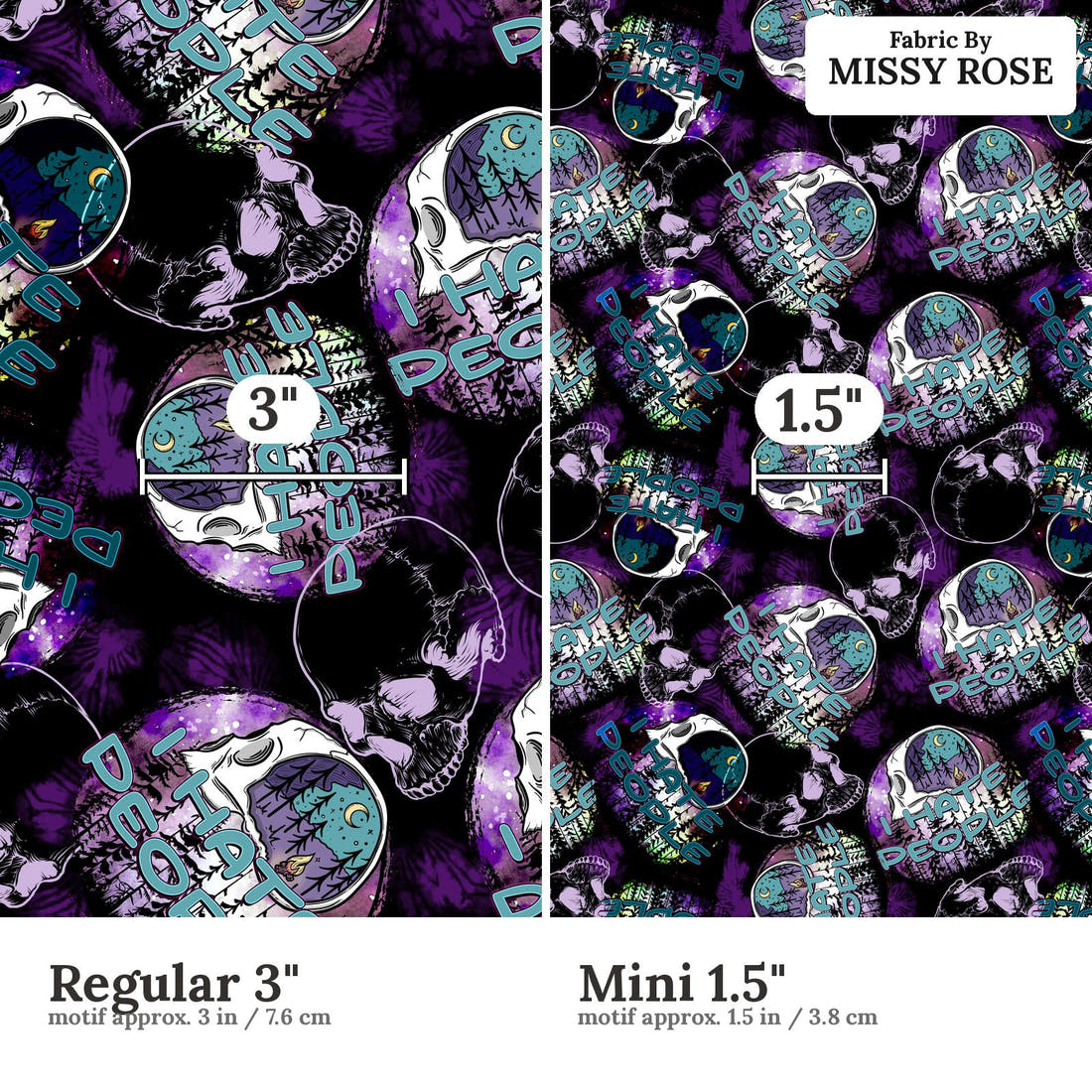 Profanity Fabric 429 Regular 3 inch vs Mini 1.5 inch print scale side by side | Fabric by Missy Rose