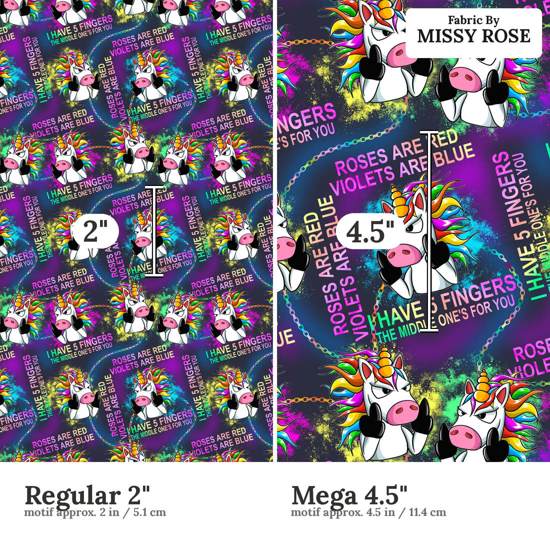 Profanity Fabric 43 Regular 2 inch vs Mega 4.5 inch print scale side by side | Fabric by Missy Rose