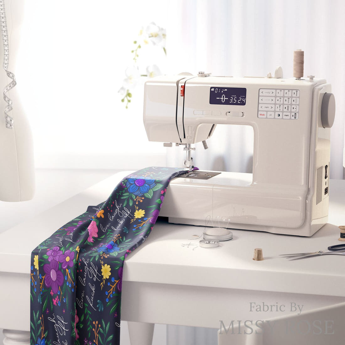 Profanity Fabric 431 on a sewing machine - premium fabric for sewing projects | Fabric by Missy Rose