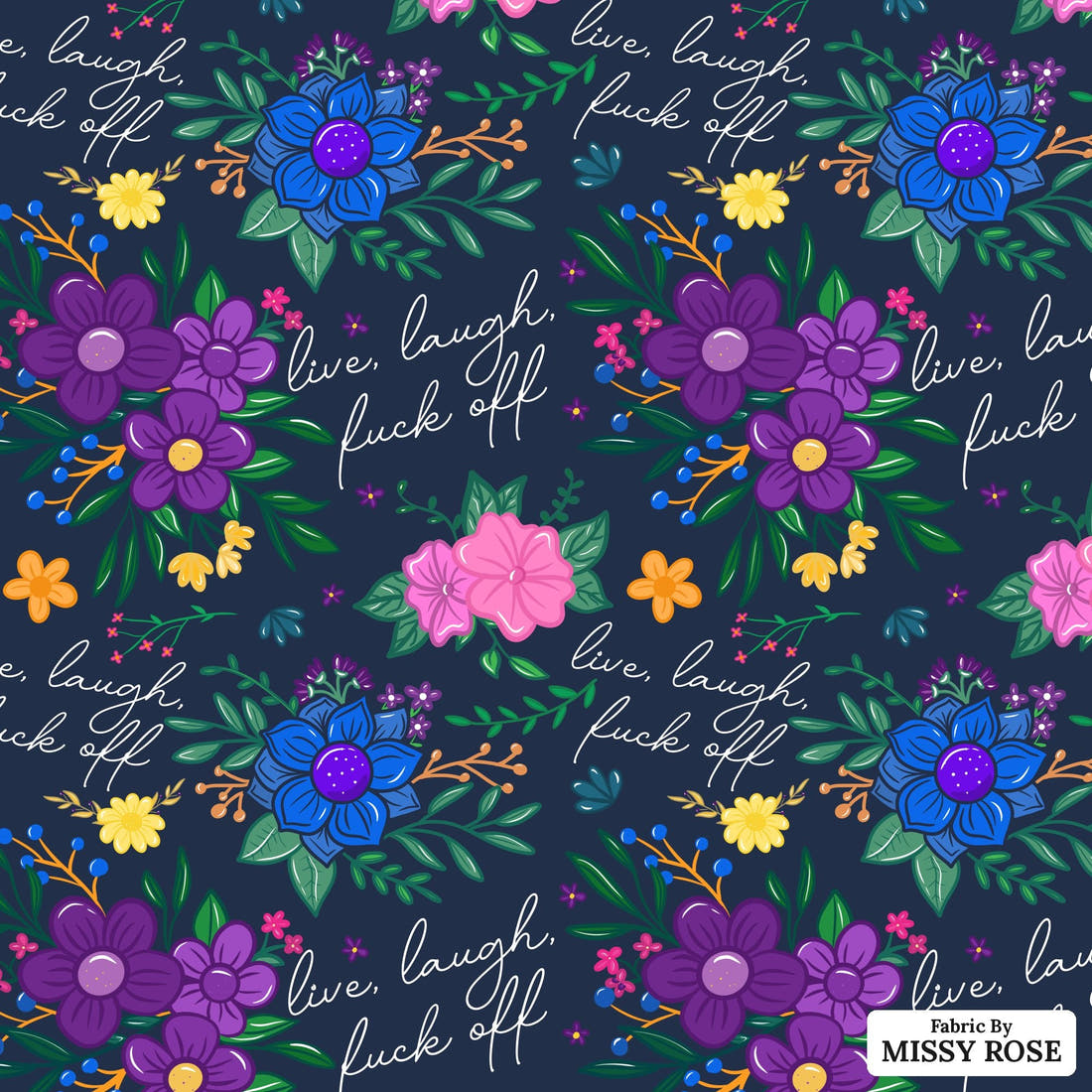 Profanity Fabric 431 - flat view of the print, zoom in for detail | Fabric by Missy Rose