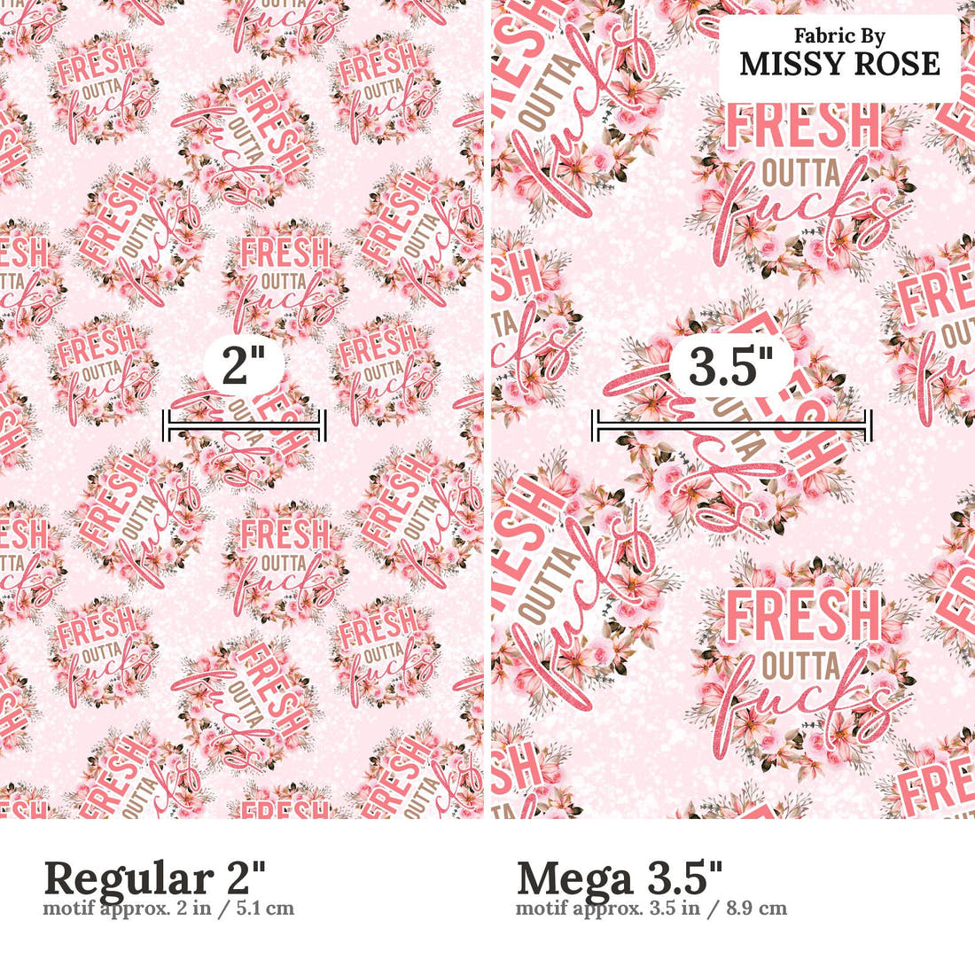 Profanity Fabric 432 Regular 2 inch vs Mega 3.5 inch print scale side by side | Fabric by Missy Rose