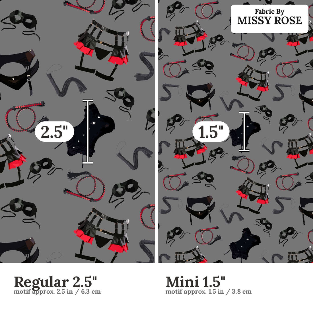 Profanity Fabric 433 Regular 2.5 inch vs Mini 1.5 inch print scale side by side | Fabric by Missy Rose