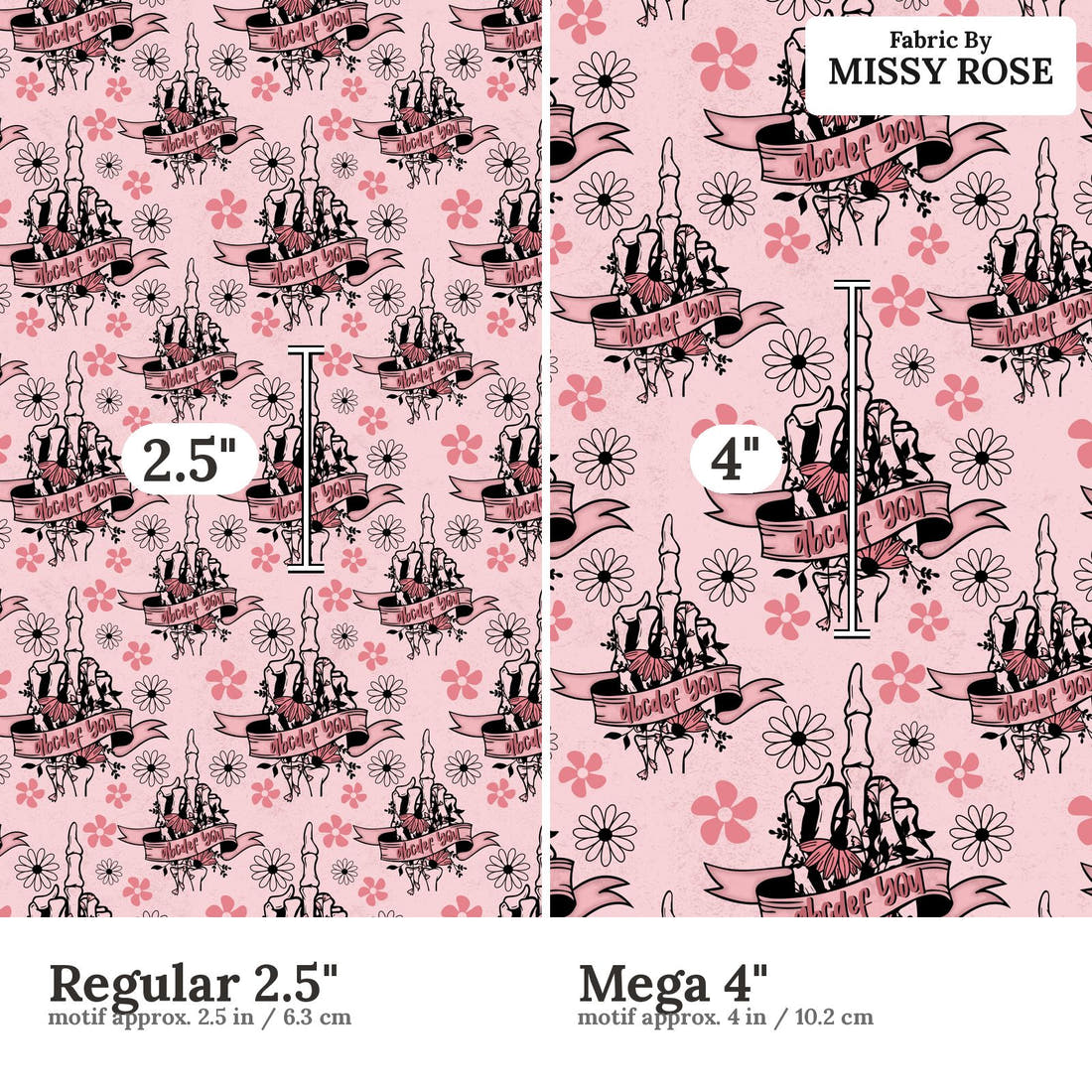 Profanity Fabric 434 Regular 2.5 inch vs Mega 4 inch print scale side by side | Fabric by Missy Rose