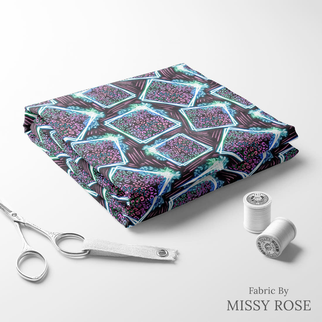 Profanity Fabric 435 folded fabric stack with matching thread - pre-order fabric Australia | Fabric by Missy Rose