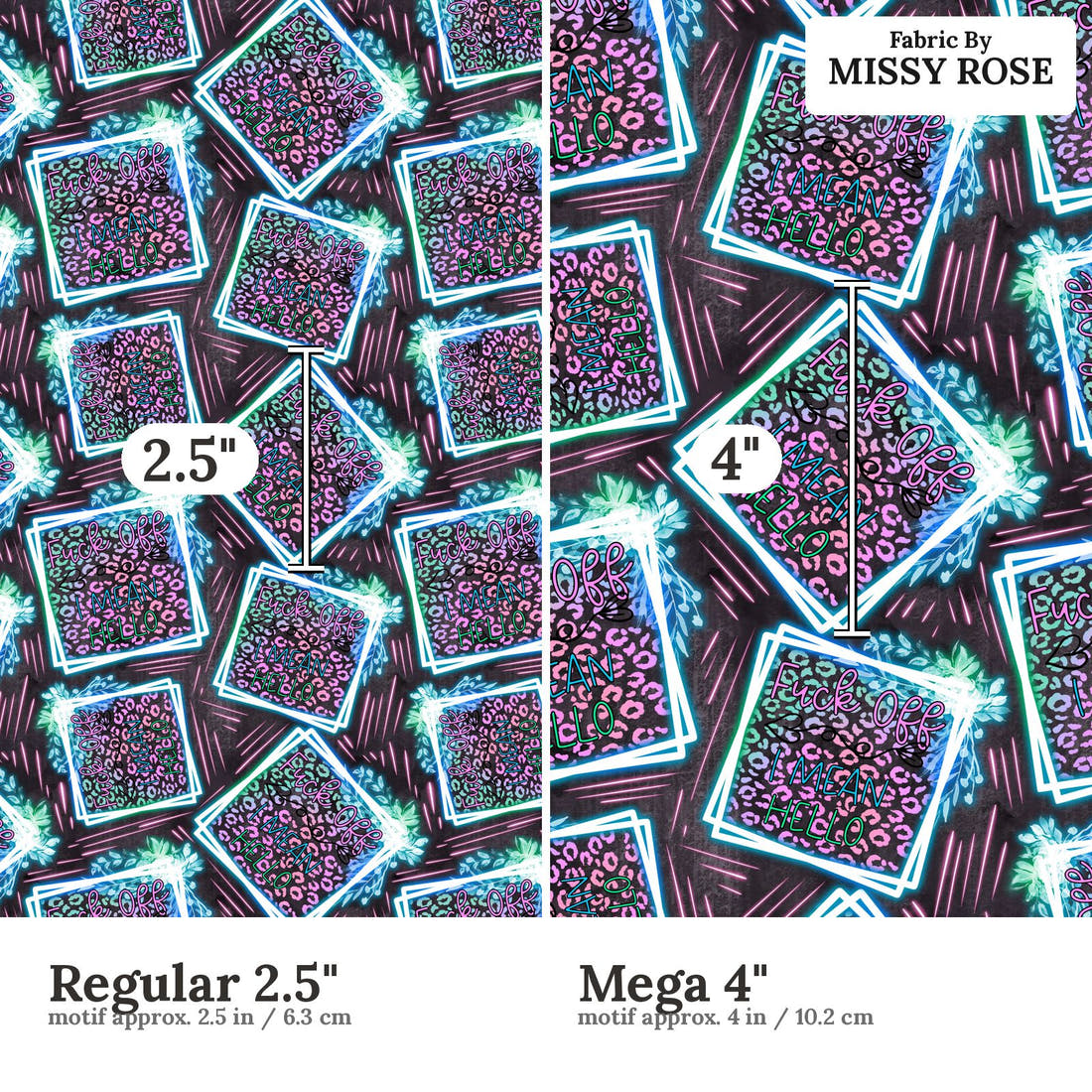 Profanity Fabric 435 Regular 2.5 inch vs Mega 4 inch print scale side by side | Fabric by Missy Rose