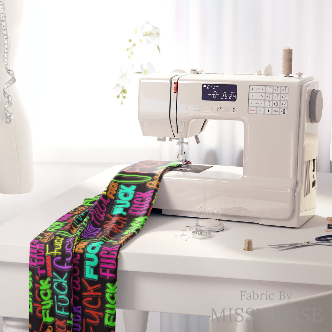 Profanity Fabric 436 on a sewing machine - premium fabric for sewing projects | Fabric by Missy Rose