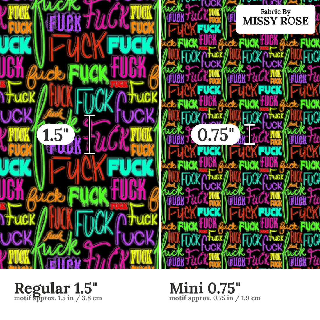 Profanity Fabric 436 Regular 1.5 inch vs Mini 0.75 inch print scale side by side | Fabric by Missy Rose