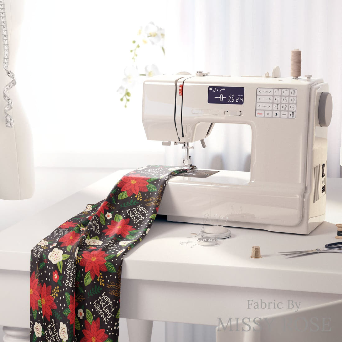 Profanity Fabric 437 on a sewing machine - premium fabric for sewing projects | Fabric by Missy Rose