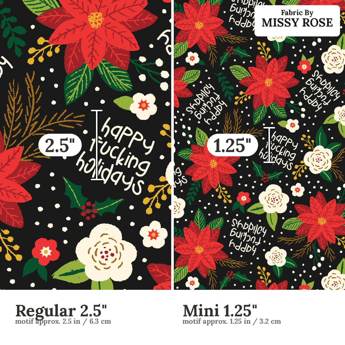 Profanity Fabric 437 Regular 2.5 inch vs Mini 1.25 inch print scale side by side | Fabric by Missy Rose