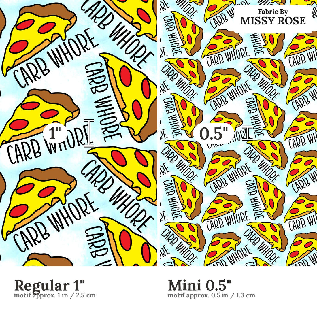 Profanity Fabric 438 Regular 1 inch vs Mini 0.5 inch print scale side by side | Fabric by Missy Rose