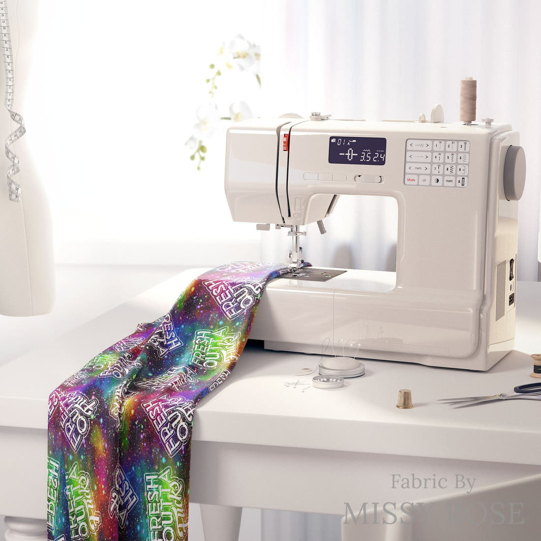 Profanity Fabric 439 on a sewing machine - premium fabric for sewing projects | Fabric by Missy Rose