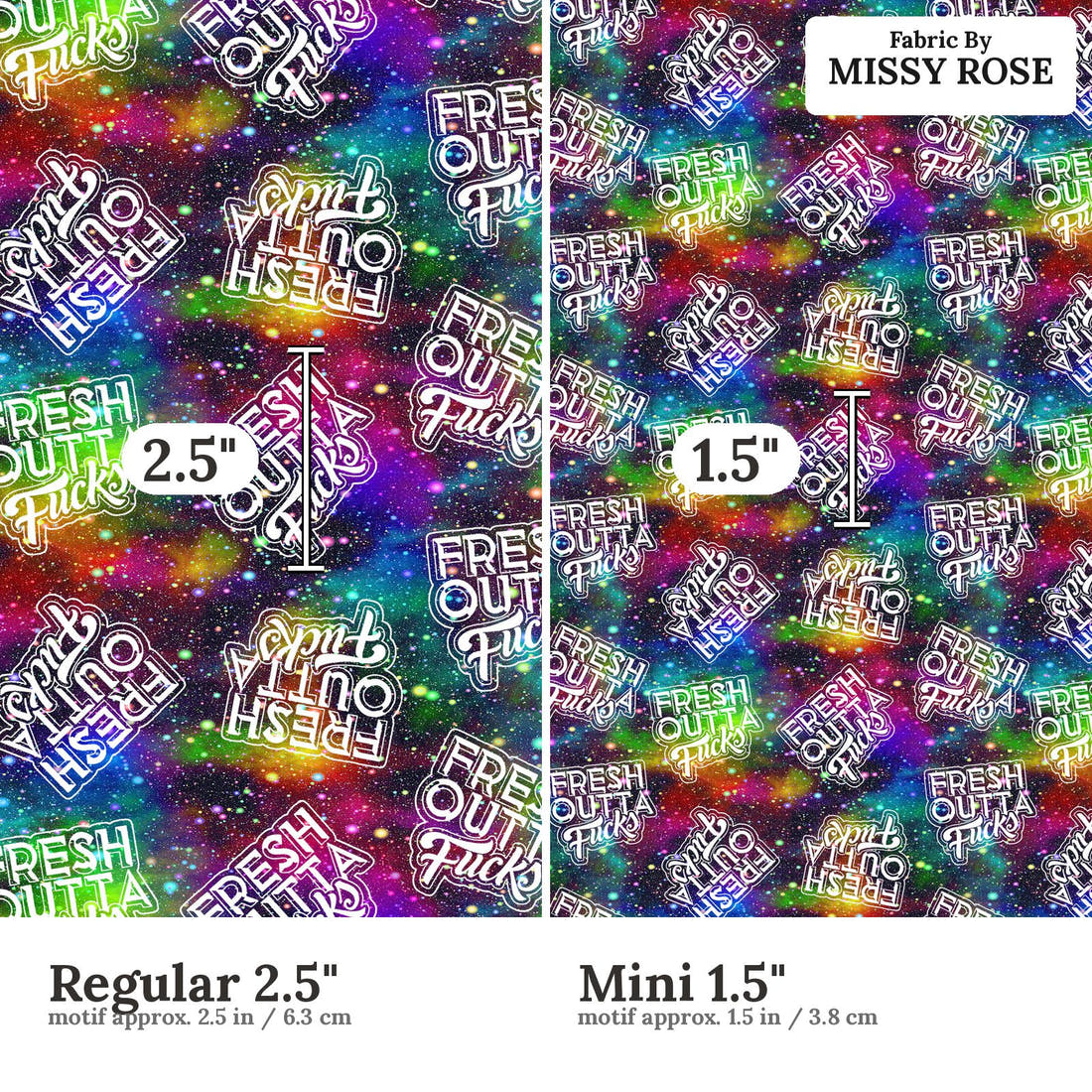 Profanity Fabric 439 Regular 2.5 inch vs Mini 1.5 inch print scale side by side | Fabric by Missy Rose