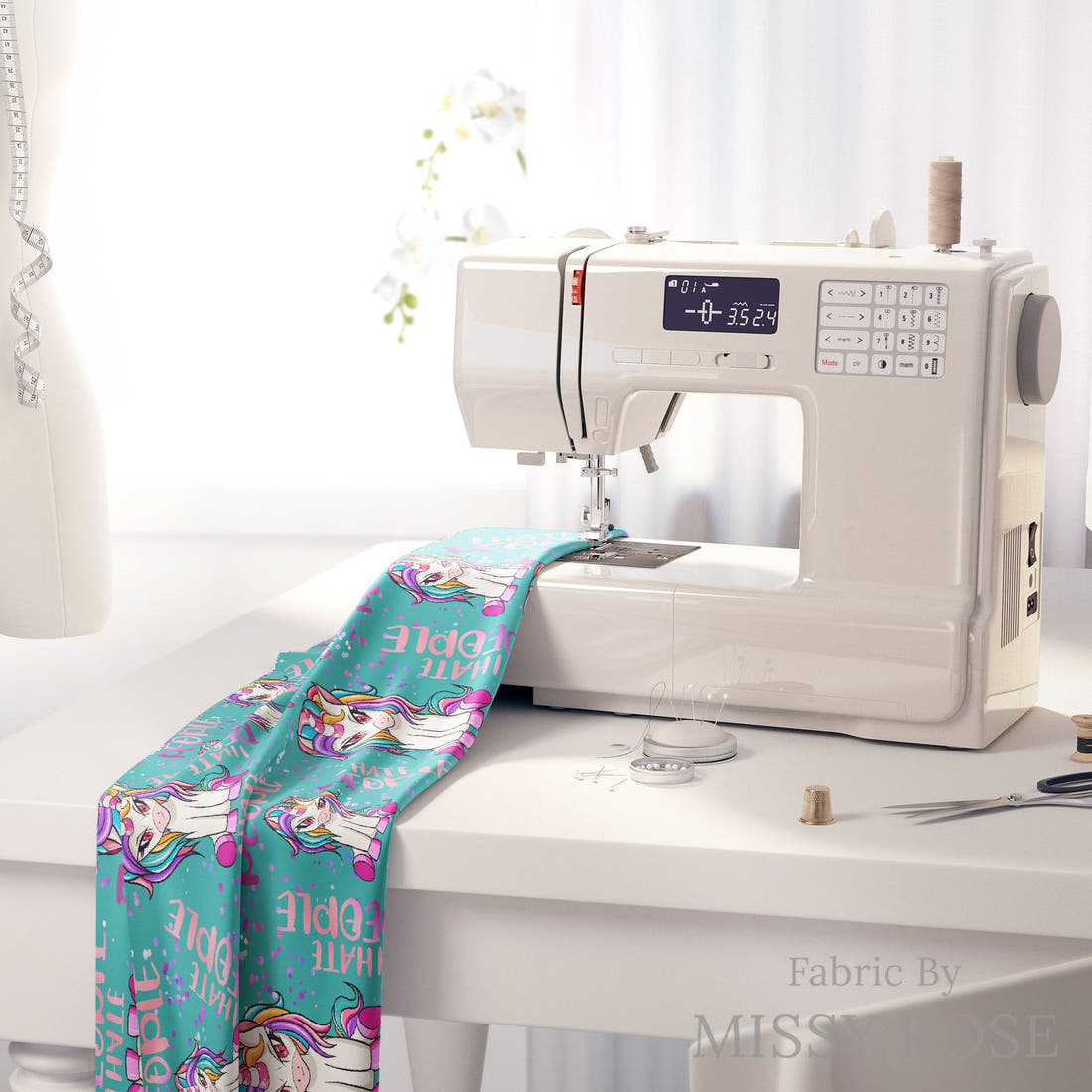 Profanity Fabric 44 on a sewing machine - premium fabric for sewing projects | Fabric by Missy Rose
