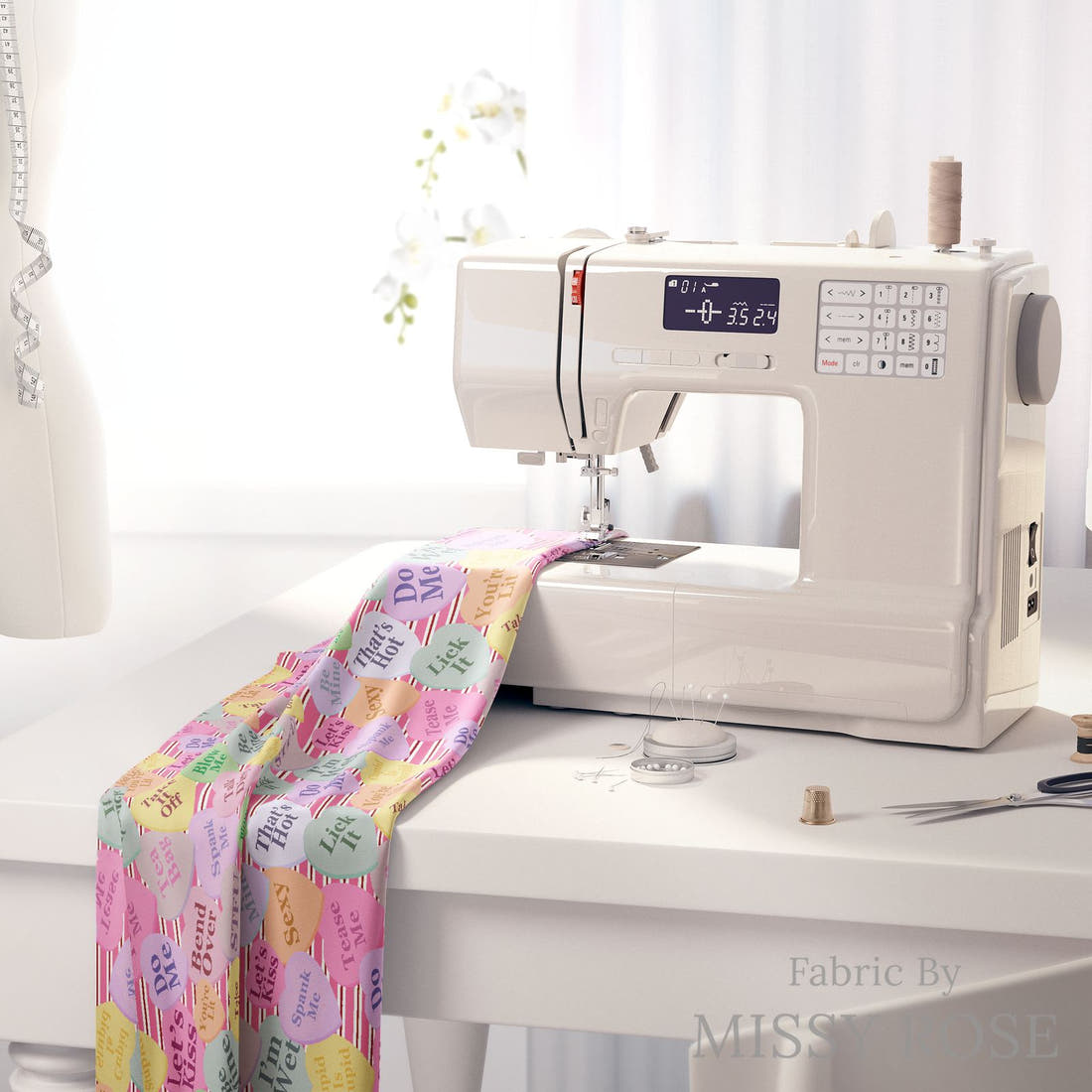 Profanity Fabric 444 on a sewing machine - premium fabric for sewing projects | Fabric by Missy Rose