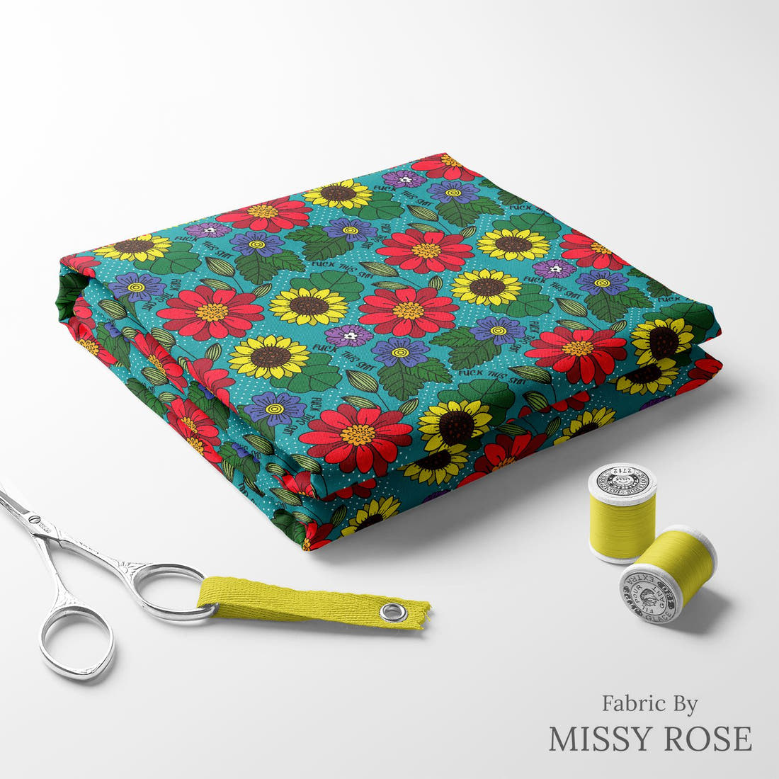 Profanity Fabric 446 folded fabric stack with matching thread - pre-order fabric Australia | Fabric by Missy Rose