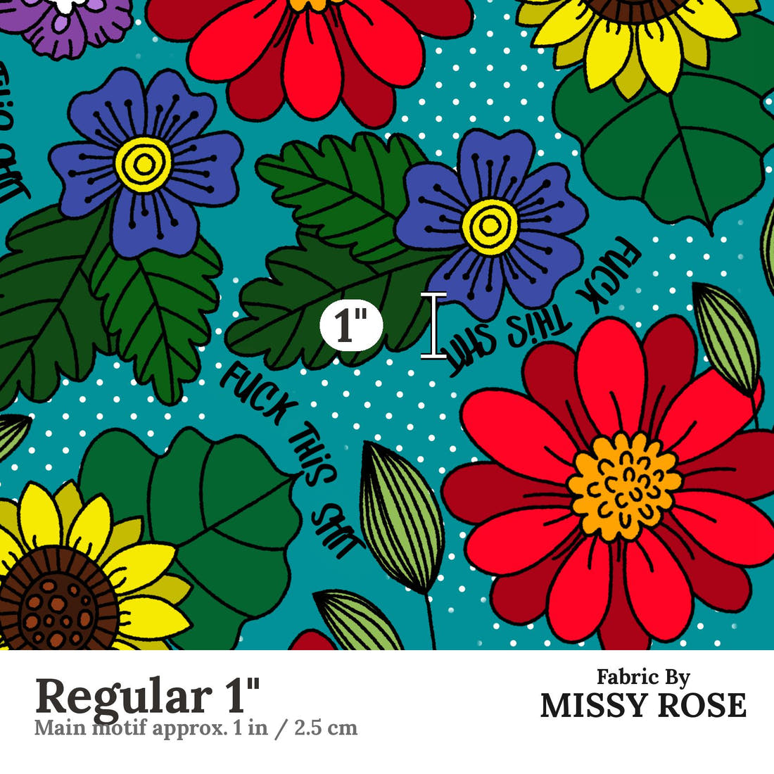 Profanity Fabric 446 Regular 1 inch print scale guide | Fabric by Missy Rose