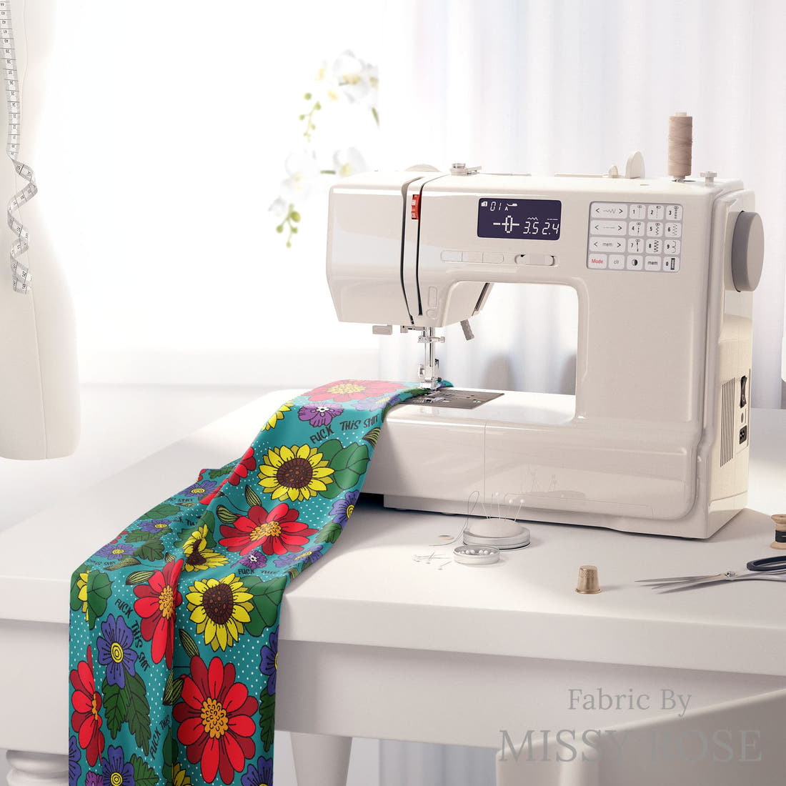 Profanity Fabric 446 on a sewing machine - premium fabric for sewing projects | Fabric by Missy Rose