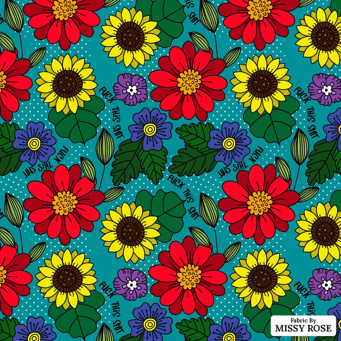 Profanity Fabric 446 - flat view of the print, zoom in for detail | Fabric by Missy Rose