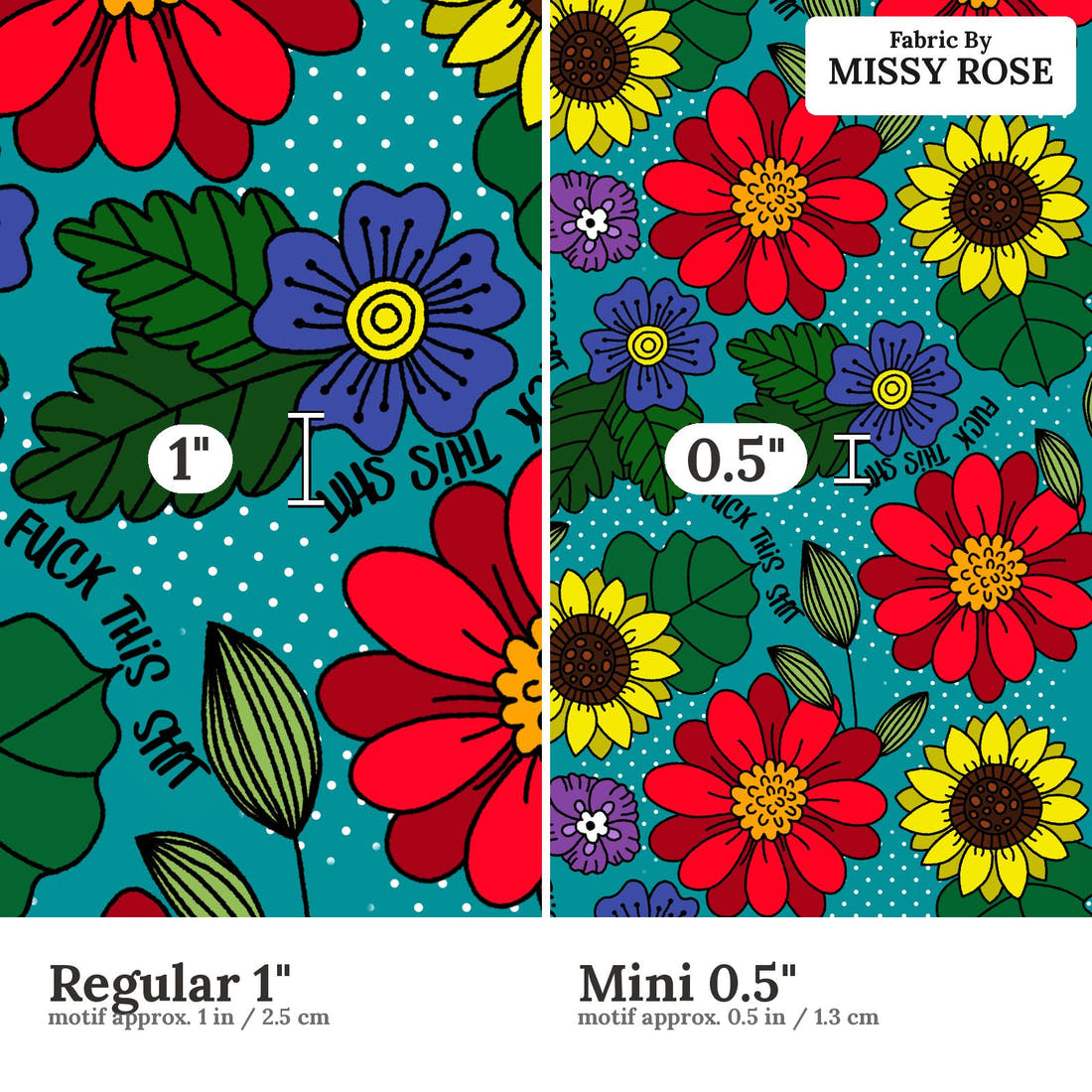Profanity Fabric 446 Regular 1 inch vs Mini 0.5 inch print scale side by side | Fabric by Missy Rose