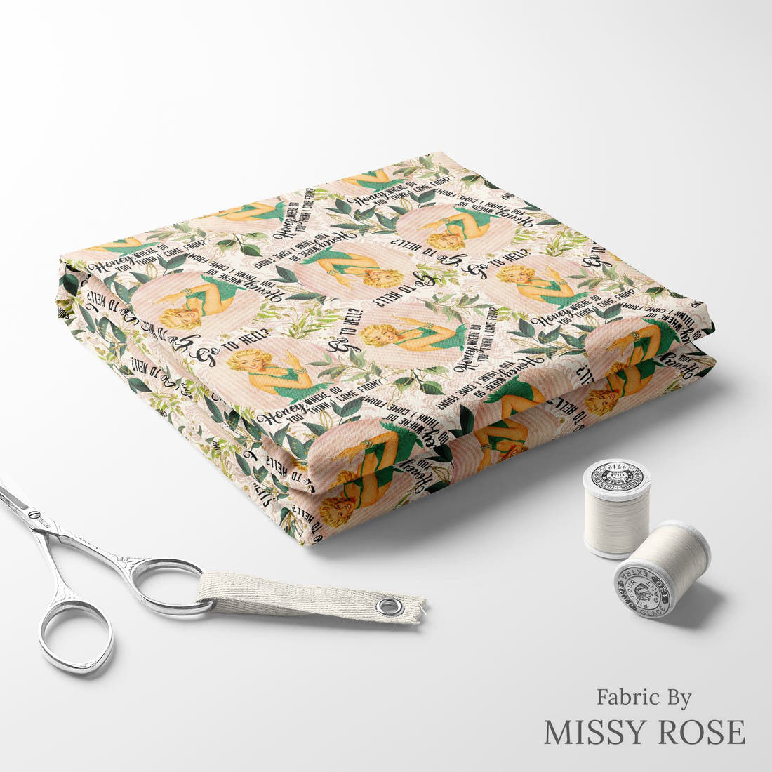 Profanity Fabric 447 folded fabric stack with matching thread - pre-order fabric Australia | Fabric by Missy Rose