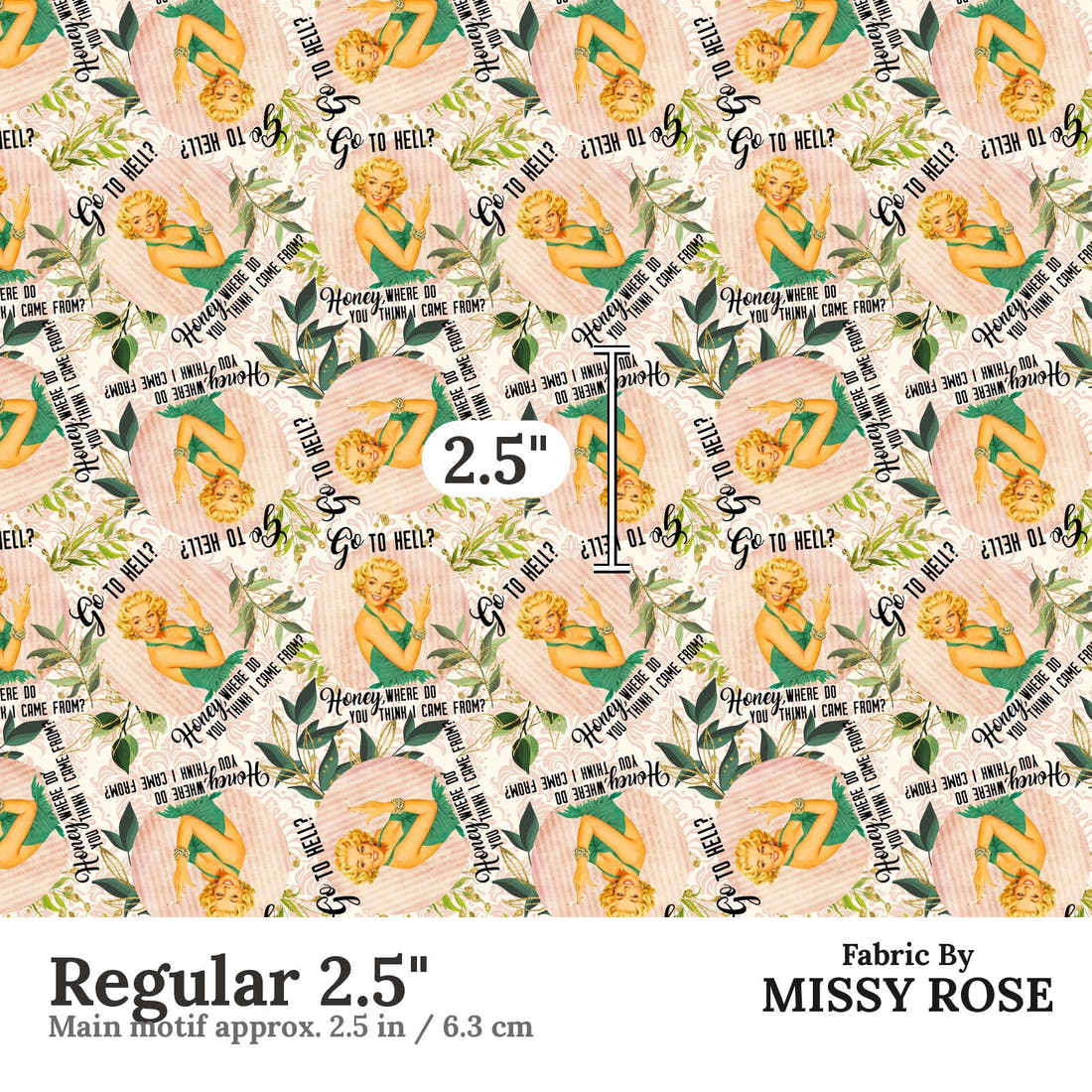 Profanity Fabric 447 Regular 2.5 inch print scale guide | Fabric by Missy Rose