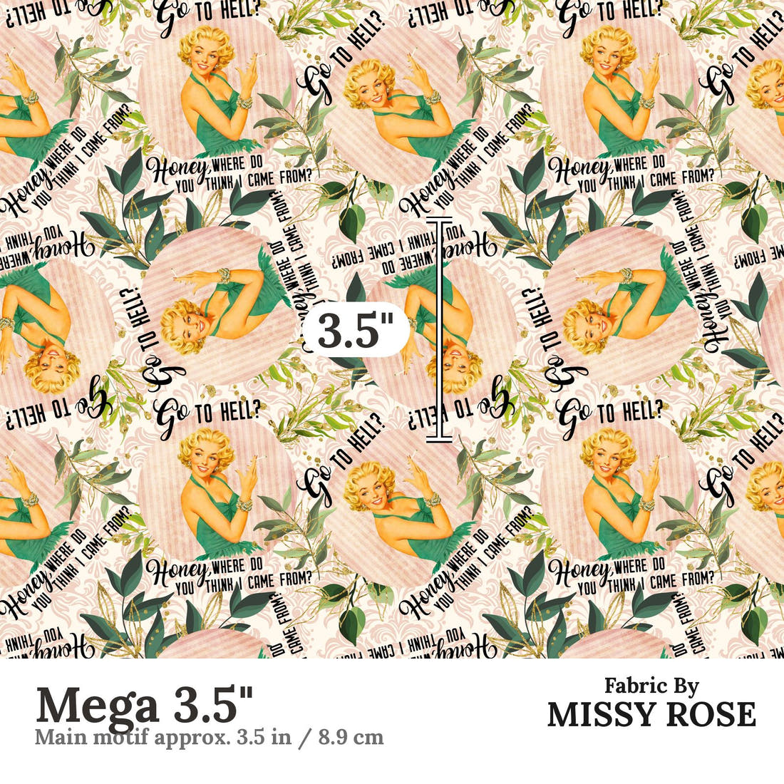 Profanity Fabric 447 Mega 3.5 inch print scale guide | Fabric by Missy Rose