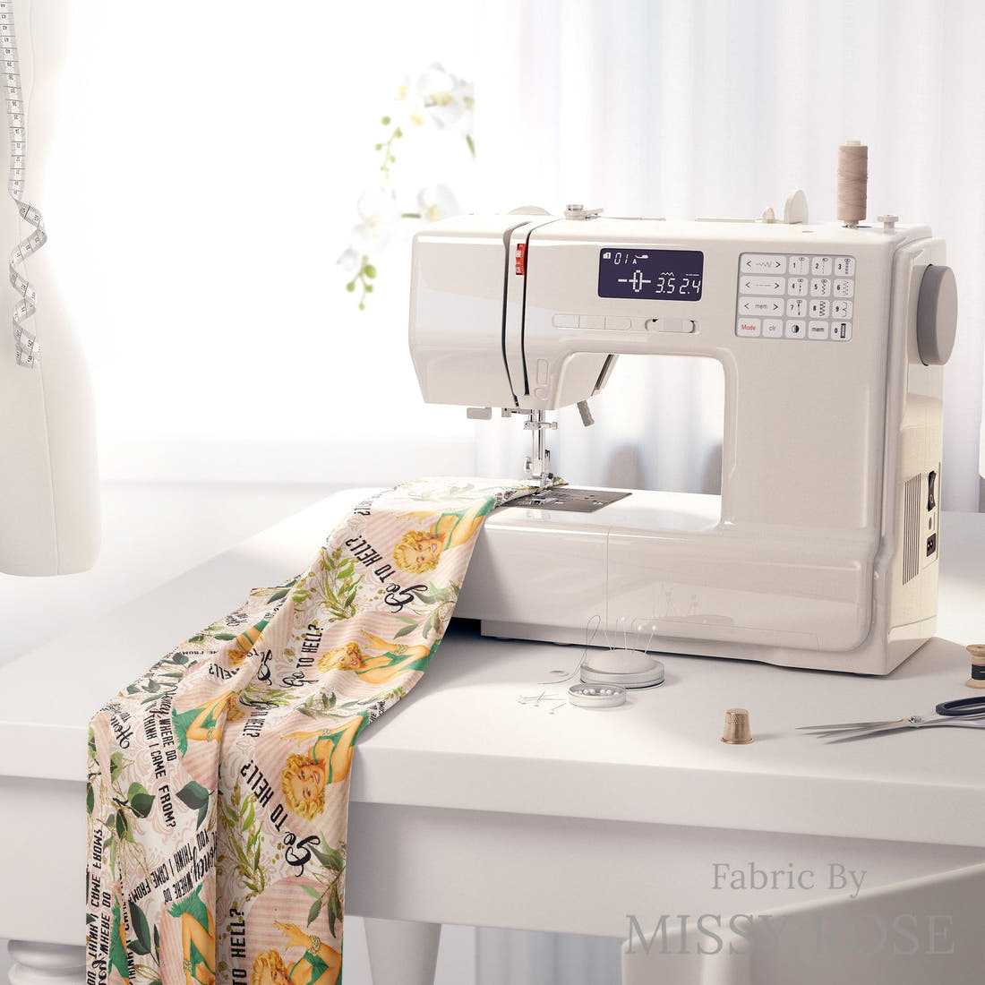 Profanity Fabric 447 on a sewing machine - premium fabric for sewing projects | Fabric by Missy Rose