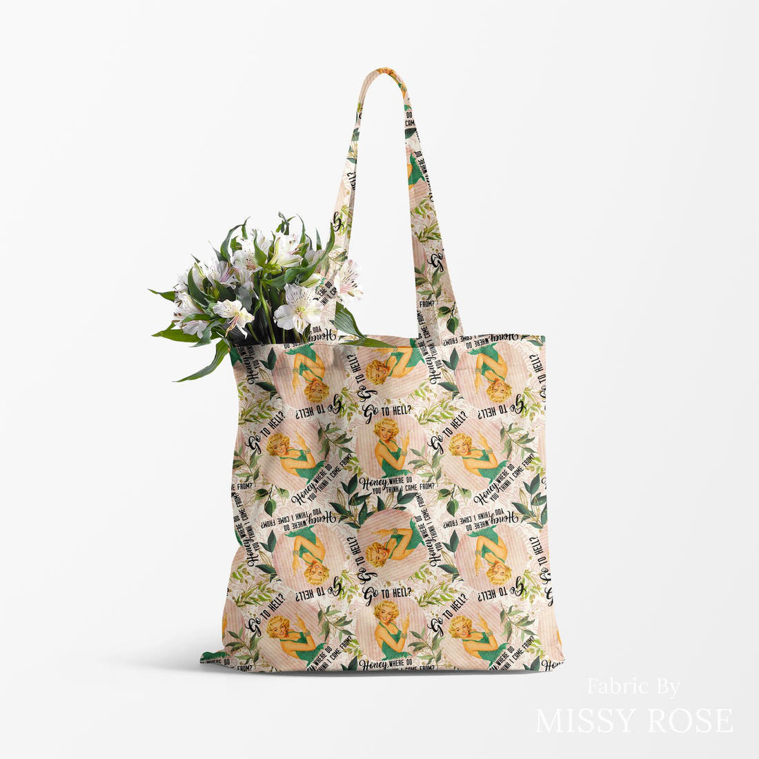 Profanity Fabric 447 made up as a tote bag - see how the print looks made up | Fabric by Missy Rose
