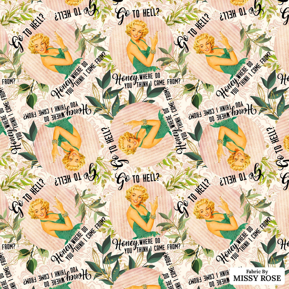 Profanity Fabric 447 - flat view of the print, zoom in for detail | Fabric by Missy Rose