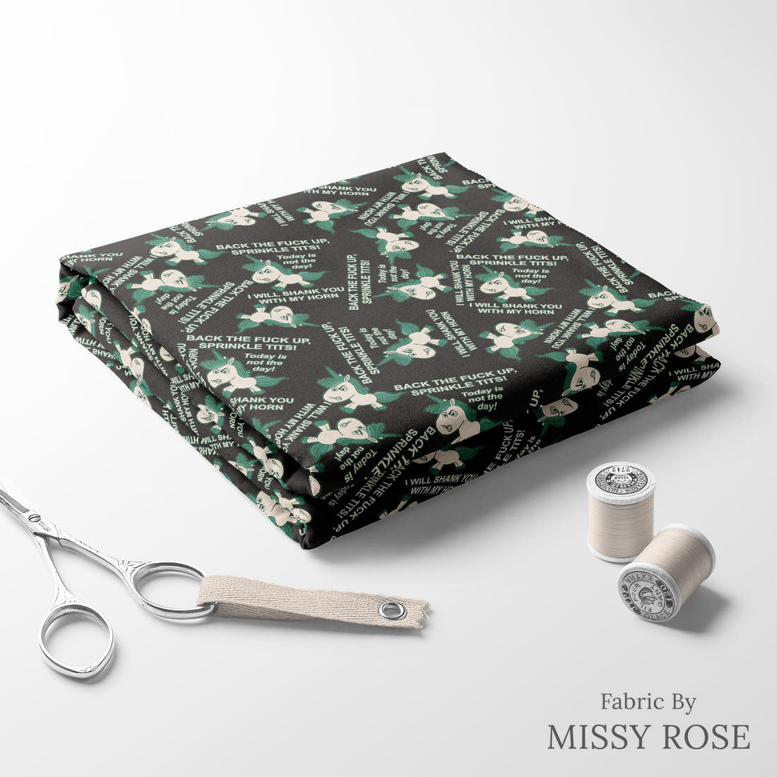 Profanity Fabric 448 folded fabric stack with matching thread - pre-order fabric Australia | Fabric by Missy Rose