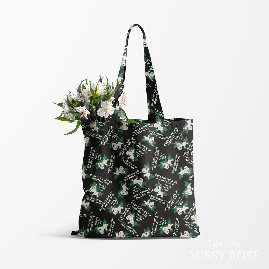Profanity Fabric 448 made up as a tote bag - see how the print looks made up | Fabric by Missy Rose