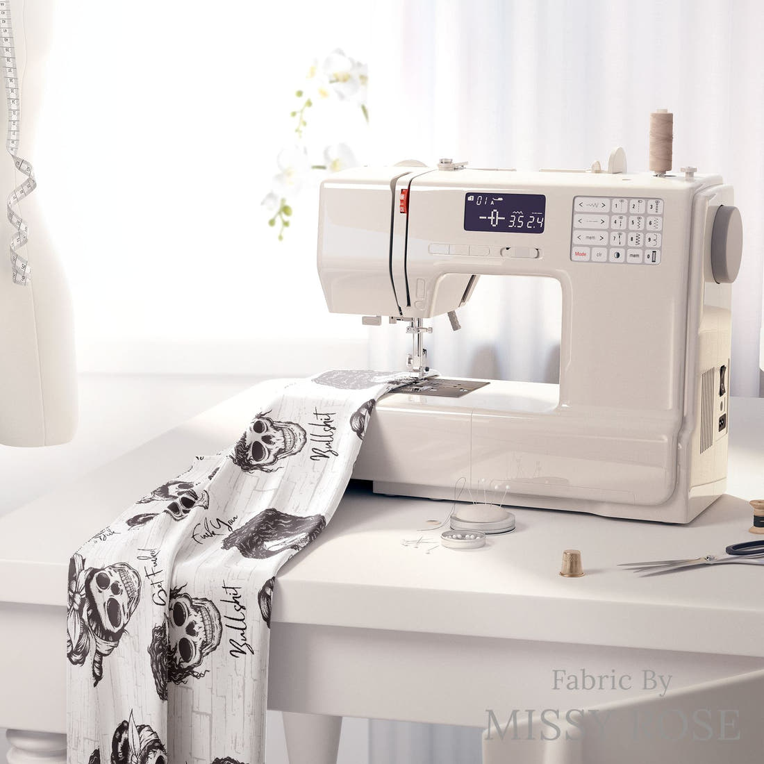 Profanity Fabric 449 on a sewing machine - premium fabric for sewing projects | Fabric by Missy Rose