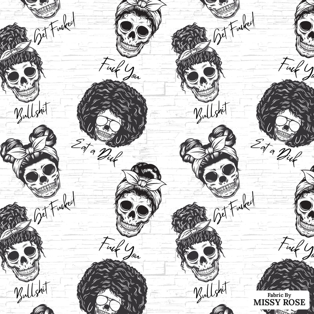 Profanity Fabric 449 - flat view of the print, zoom in for detail | Fabric by Missy Rose