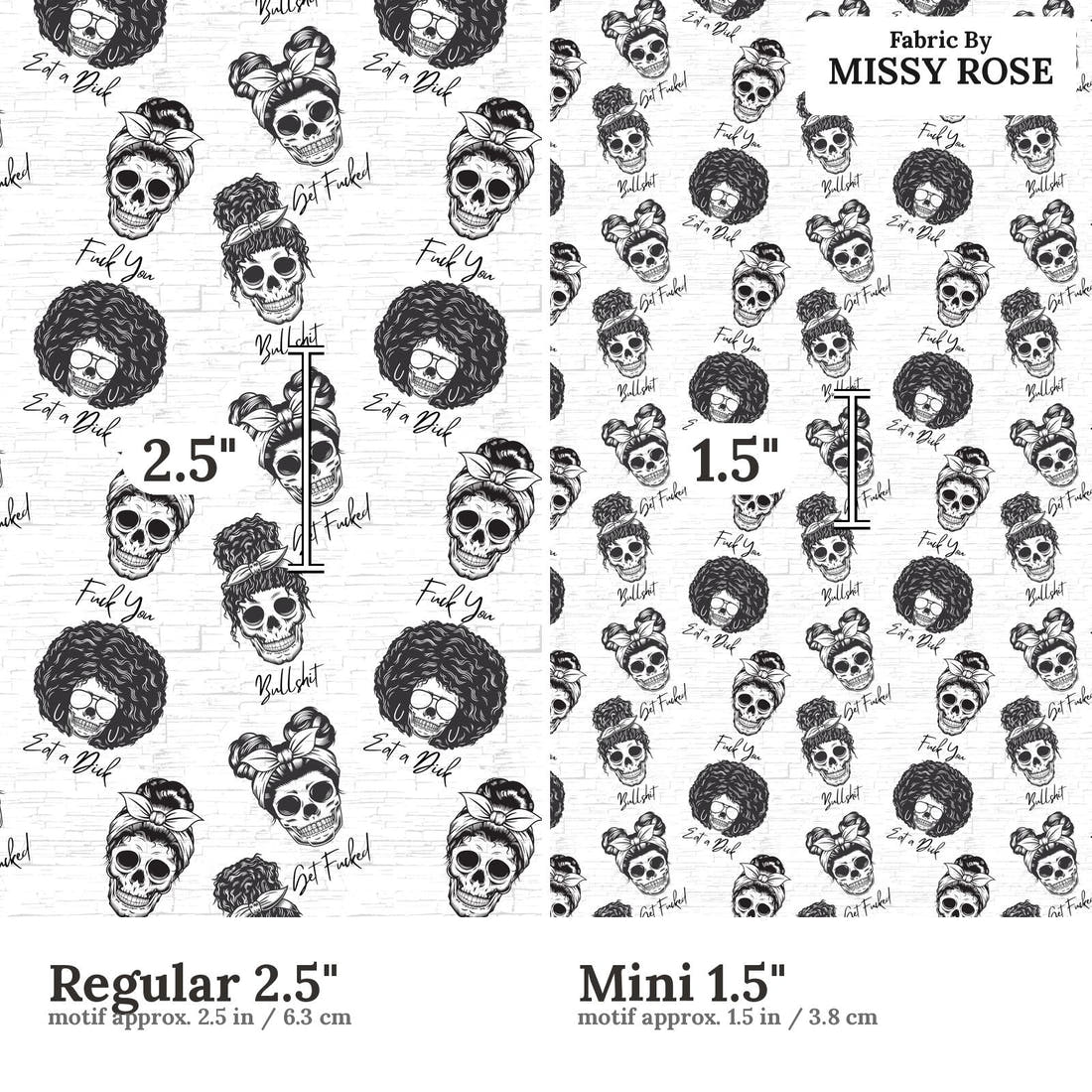 Profanity Fabric 449 Regular 2.5 inch vs Mini 1.5 inch print scale side by side | Fabric by Missy Rose
