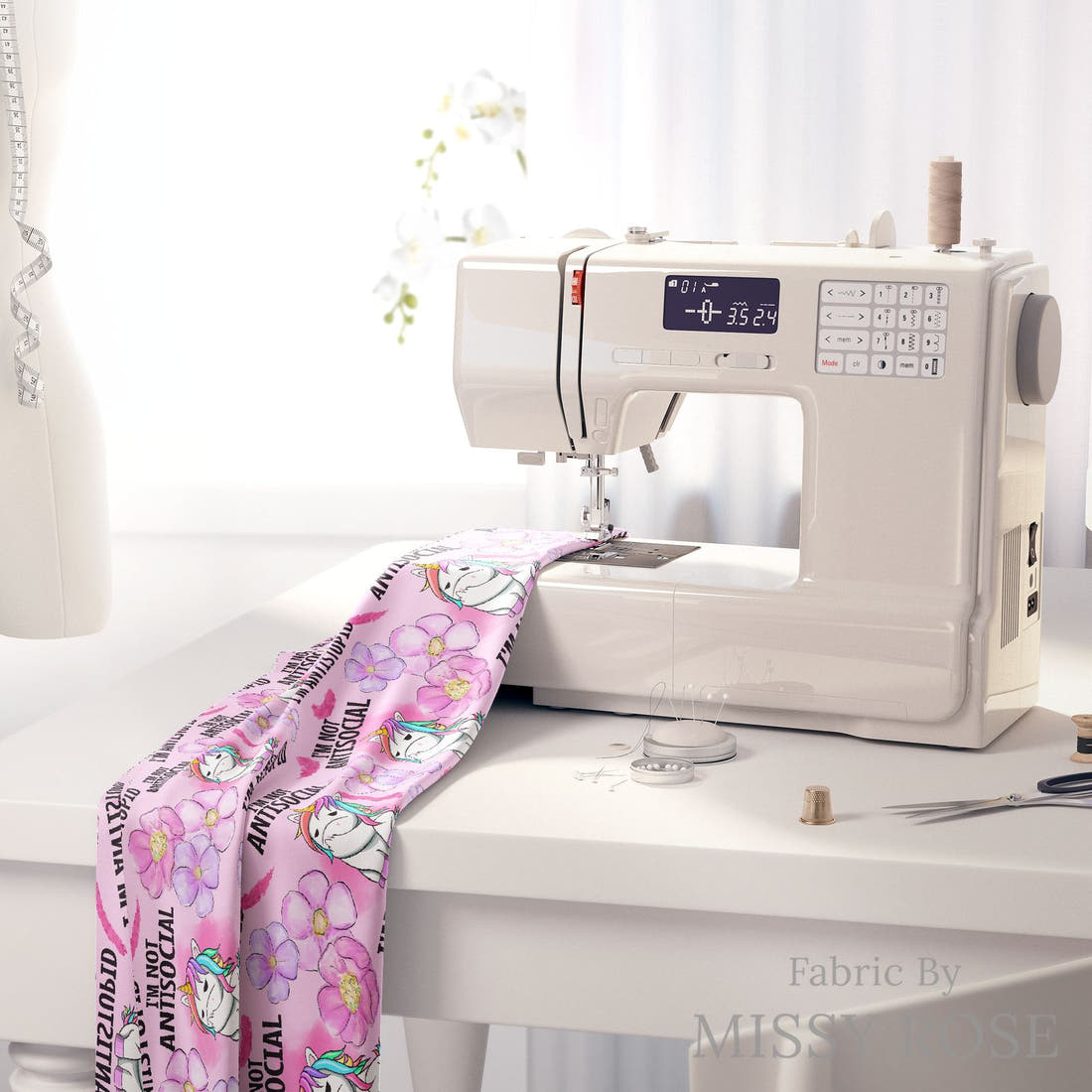 Profanity Fabric 45 on a sewing machine - premium fabric for sewing projects | Fabric by Missy Rose