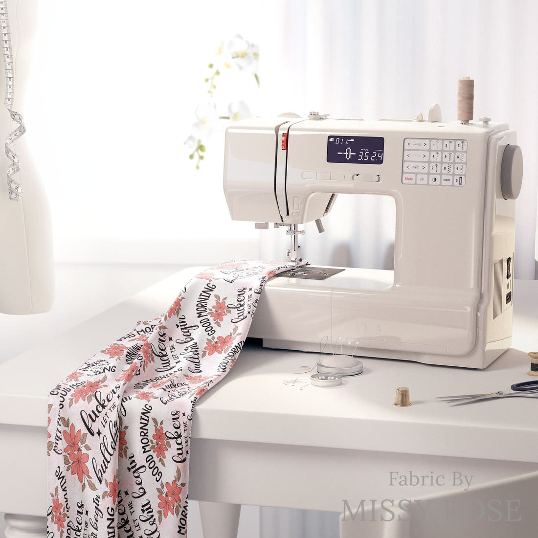 Profanity Fabric 450 on a sewing machine - premium fabric for sewing projects | Fabric by Missy Rose