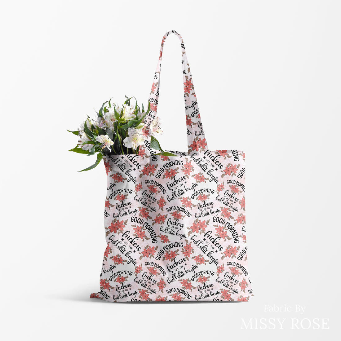 Profanity Fabric 450 made up as a tote bag - see how the print looks made up | Fabric by Missy Rose