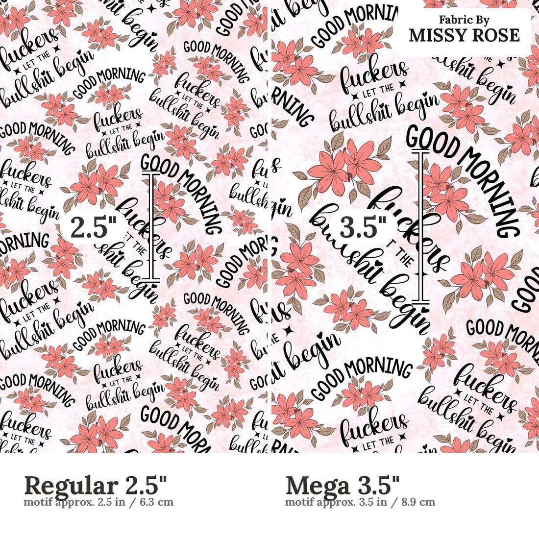 Profanity Fabric 450 Regular 2.5 inch vs Mega 3.5 inch print scale side by side | Fabric by Missy Rose