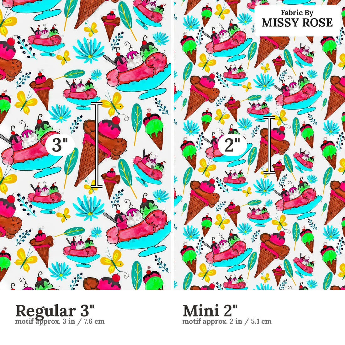 Profanity Fabric 451 Regular 3 inch vs Mini 2 inch print scale side by side | Fabric by Missy Rose