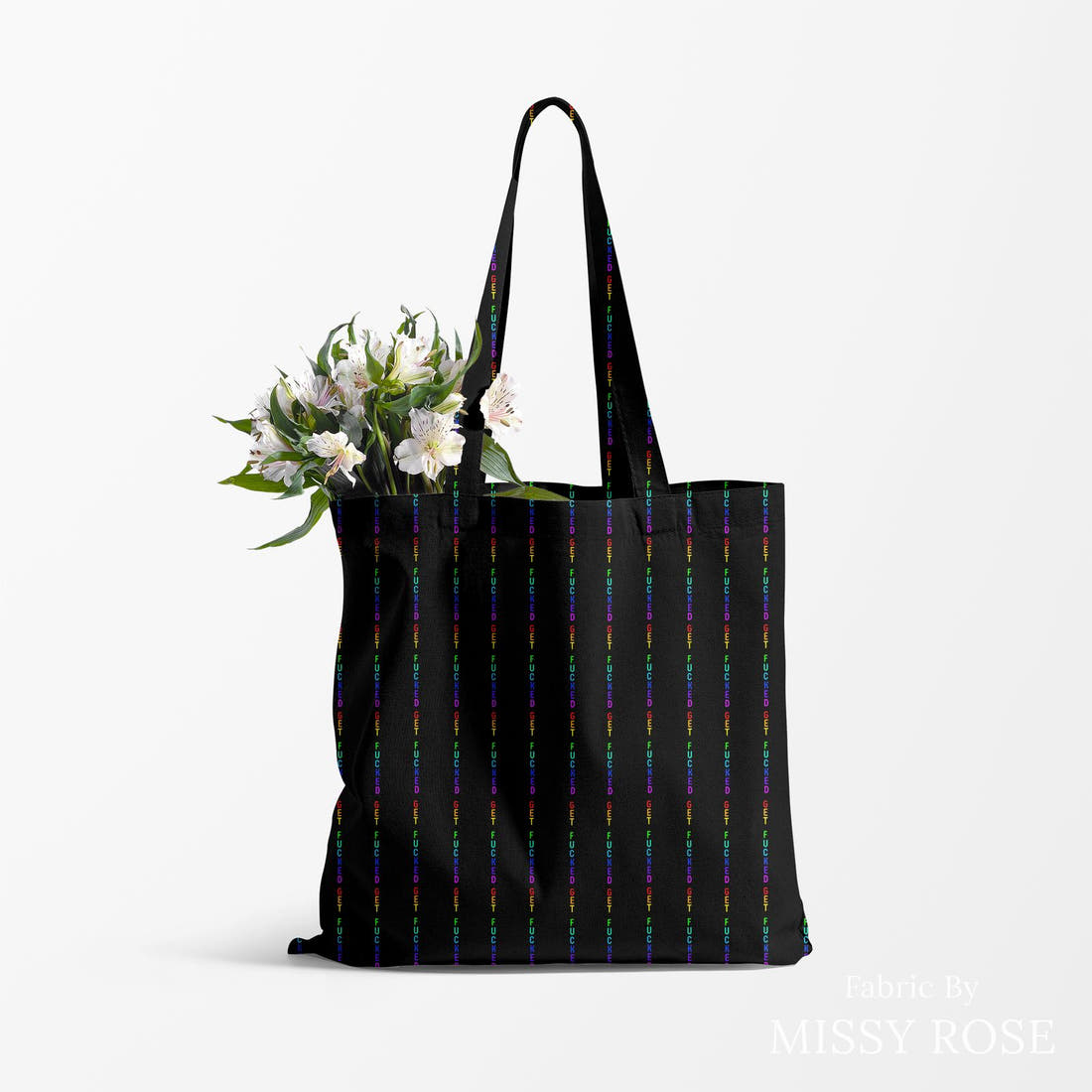 Profanity Fabric 452 made up as a tote bag - see how the print looks made up | Fabric by Missy Rose