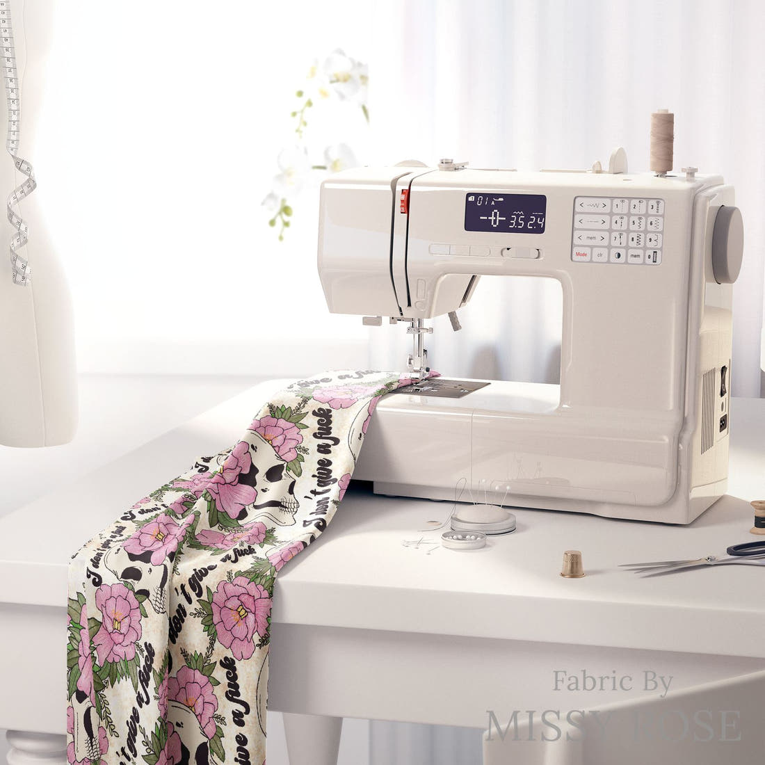Profanity Fabric 453 on a sewing machine - premium fabric for sewing projects | Fabric by Missy Rose