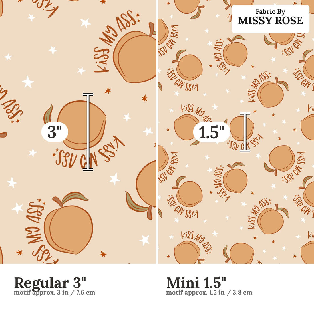 Profanity Fabric 454 Regular 3 inch vs Mini 1.5 inch print scale side by side | Fabric by Missy Rose